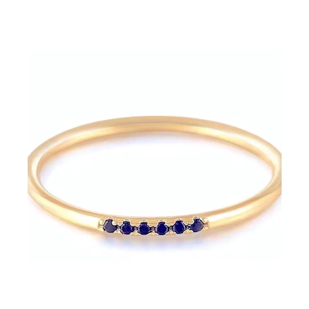 NEW Women's Dainty 14k Gold Plated S925 Black‎ Melee Diamond Ring Size 6